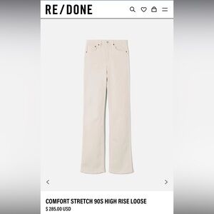 RE/DONE 90s High Rise Loose Jeans Vintage White Size 28